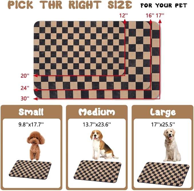 Dog Food Mats for Floors Waterproof, Pet Water Bowl Mats Pet Feeding Absorbent Placemats Plaid 12 * 20 inch