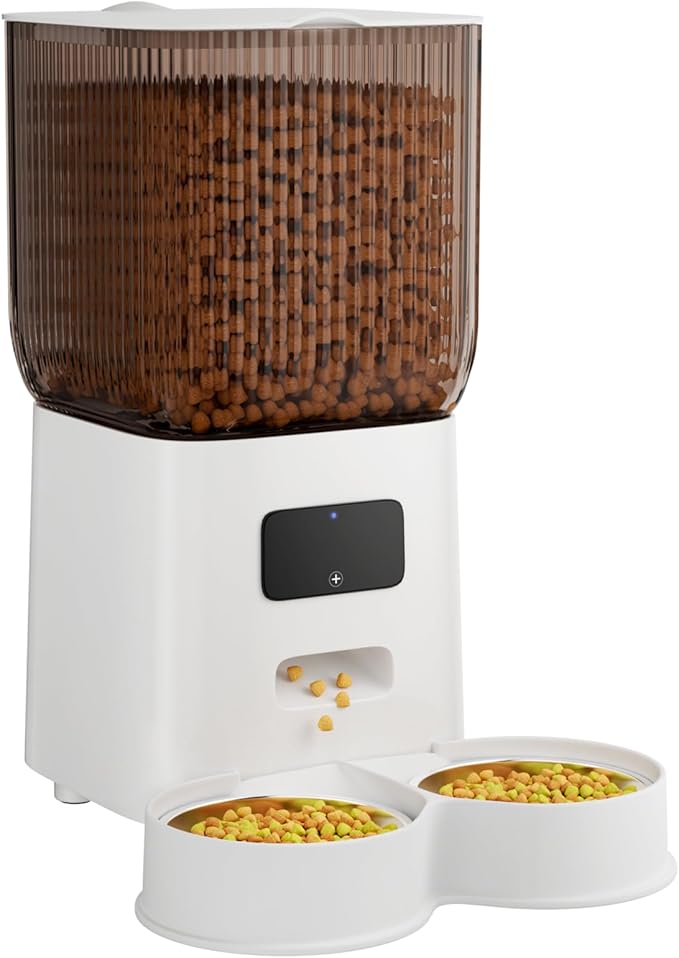 Cat Feeder Automatic, Automatic Cat Feeder WiFi with Remote Feeding Cat Food Dispenser for 2 Cats, 5L Pets Timed Automatic Feeders with Dual Power Supply