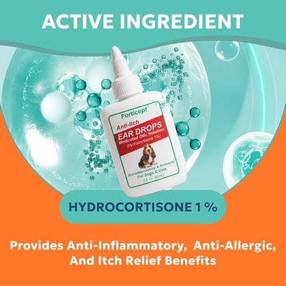 Forticept Dog and Cat Ear Infection Treatment, Dog Ear Drops with 1% Hydrocortisone 2 oz