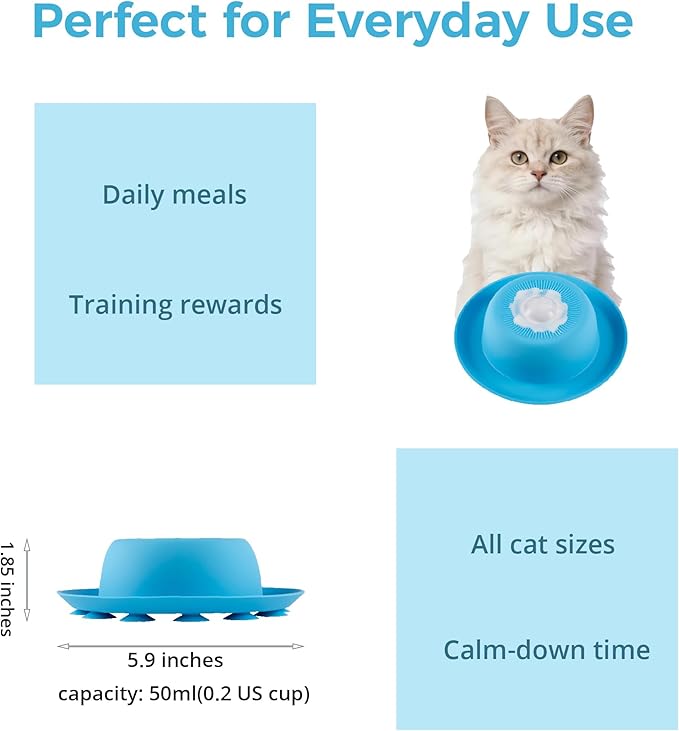 PEDAY Non-Slip Anti-Spill Cat Slow Feeder Lick Bowl with Ball, Enrichment Toy for Water, Yogurt & Jam, Dishwasher Safe