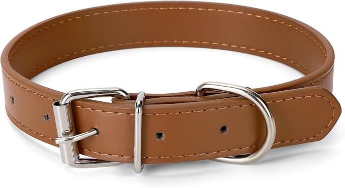 Brown Leather Dog Collar for Small,Medium, Large Dog, (Wide: 0.95'' for Dog's Neck: 13''~18'', Brown, L)