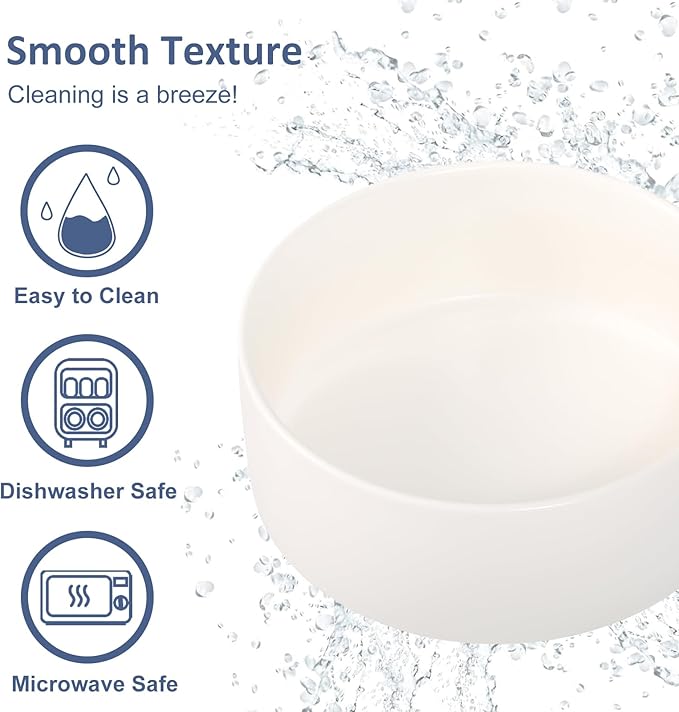 Ceramic Dog Bowl for Food and Water - Pet Dish for Small and Medium Dogs - Microwave and Dishwasher Safe - 28.74 oz - 850 ml - White