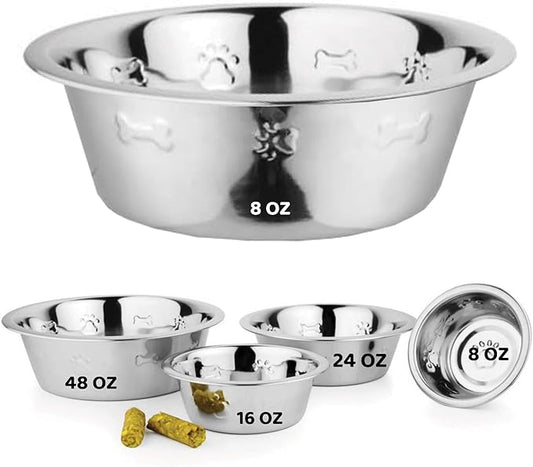 Palz&Co Stainless Steel Dog Bowl Embossed with Paw & Bone, Easy to Clean Pet Bowl for Food & Water, Perfect for Dog, Cat, Small Animals (Small 8 Oz)