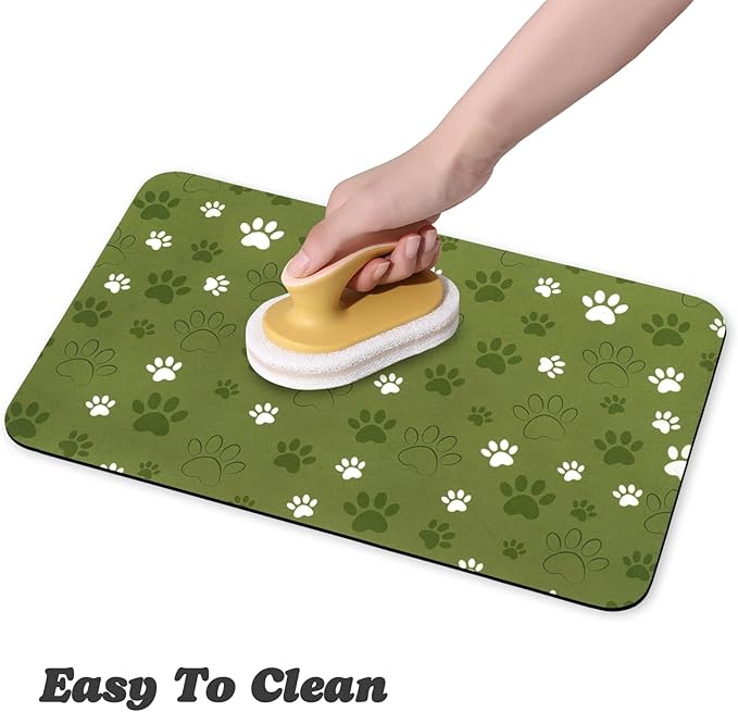 Dog Food Mat, Absorbent Water Bowl Mats Cat Pet Feeding Placemats Dark Green 12 * 20 inch