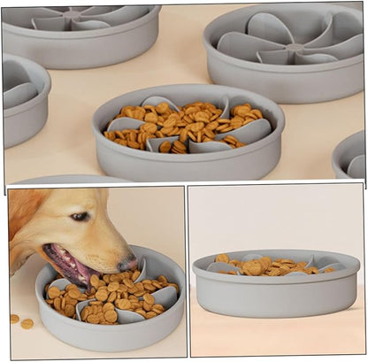 Angoily Pet Slow Feeder Bowl Silicone Dog Food Dish for Indoor Use Non-Slip Base Easy to Clean for Puppies and Dogs Grey