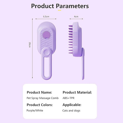 2 Pcs Upgraded Steam Pet Grooming Brush - 3 in 1 Water Brush for Cats & Dogs, Anti-Static Purple & White