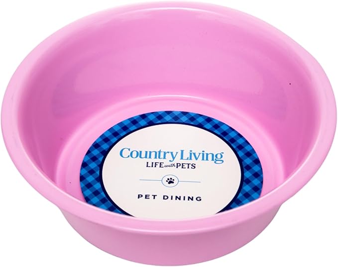 Country Living Set of 2 Non-Slip Durable Pink Powder Coated Stainless Steel Heavy Dog Bowls (32oz) - Rust Resistant, Easy to Clean, Perfect for Medium Size Breeds
