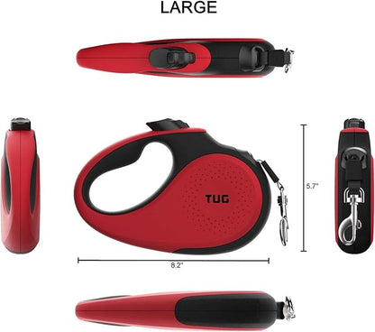 TUG 360° Tangle-Free Retractable Dog Leash with Waste Bag Dispenser (Large, Red)