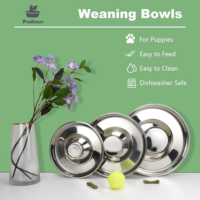 Stainless Steel Puppy Dog Bowls, Pets Puppies Feeding Food and Water Weaning Bowls Dishes Feeder, 10.3 Inch