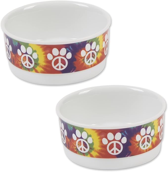 Bone Dry Ceramic Food Bowls, Non-Slip & Dishwasher Safe, Small Set, 4.25x2, Peace Paw, 2 Count