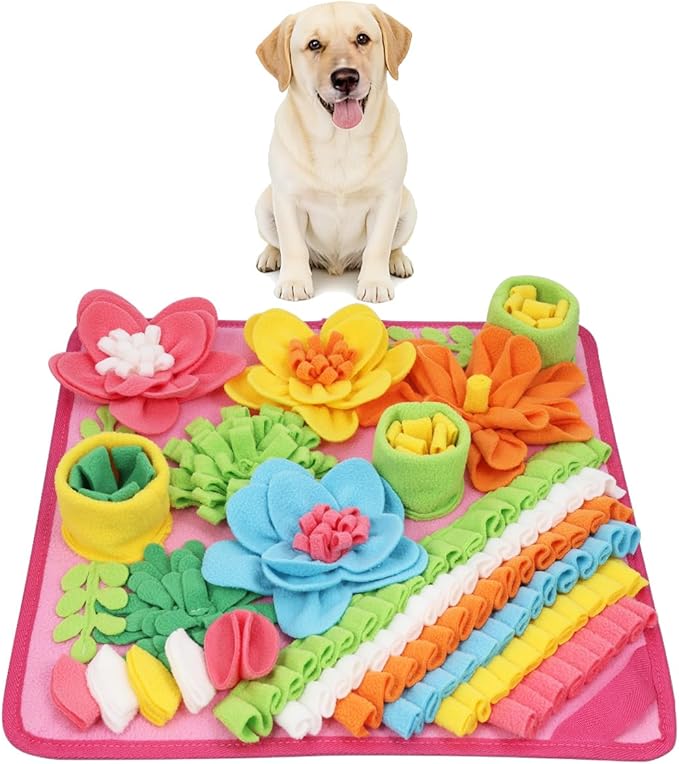 KeeKit Snuffle Mat for Dogs & Cats, Slow Feeding Mat for Small & Medium Breeds, Encourages Natural Foraging Skills, Durable Foraging Pad for Mental Stimulation - Pink, Large