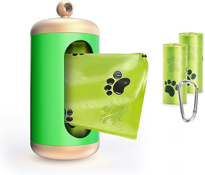 Dog Poop Bag Dispenser, Upgraded Aluminum Poop bag Holders for Leashes, Durable Leakproof Pet Waste Holder w/Carabiner Clip, 2 Rolls Waste Bags Included, Outdoor Dog Walking Travel (Green)