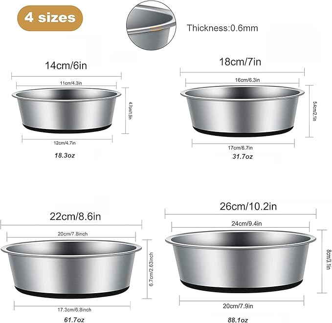 Stainless Steel Dog Bowls for Medium Dogs, Food Water Bowls,Heavy Non-Slip Pet Feeder Set of 2