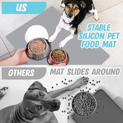 TidyFriend Pet Food Mat 30 x 36” - Pet Tray for Food and Water - Silicon Cat & Dog Feeding Tray - Large Non Slip Waterprood Feeding Placemat - Easy to Clean (Light Grey)