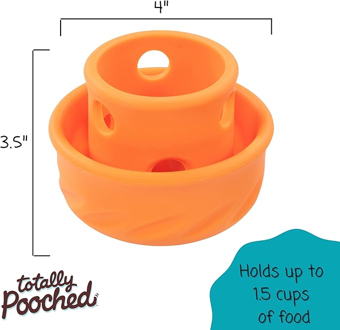 Messy Mutts Totally Pooched Puzzle 'n Play Mushroom |Stuffable Treat Toy for Dogs |Durable TPR | 4” x 3.5” (Large) Dog Toy | Orange