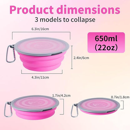 SLSON Dog Bowls Pet Collapsible Bowl with Cover Lids,2 Pack Dog Travel Bowls Portable Foldable Cat Water Dish Bowl for Pets Walking Parking Camping (Pink and Purple, Medium)