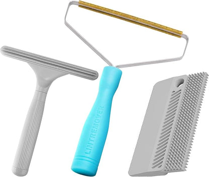 3-Pack Pet Hair Remover for Dogs Cats, Reusable Lint Remover Shaver & Portable Carpet Rake Scraper, Heavy-Duty Metal Fur Remover Lint Brush for Carpets Couch Clothes Car Mats Furniture Pet Bed