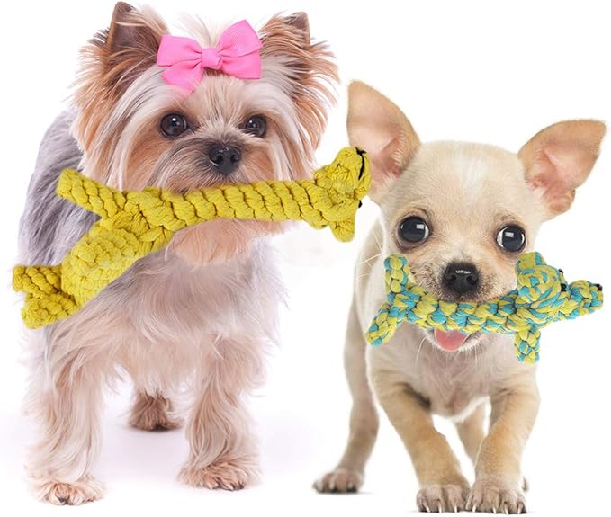 SunGrow Giraffe Cotton Knot Puppy & Ferret Ropes, Handwoven Chew Items for Small Breeds Dog, for Teeth and Gums, 2 Pieces per Pack
