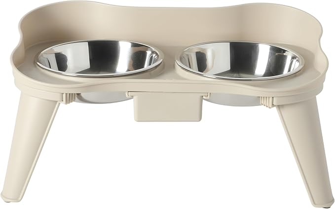Gibson Home Wags N’ Whiskers 3 Piece Elevated Pet Bowl Set, 12oz Stainless Steel Dog & Cat Bowl with PP Stand, Non-Slip Raised Feeder, Food & Water Station, Dishwasher Safe, Taupe