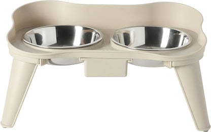 Gibson Home Wags N’ Whiskers 3 Piece Elevated Pet Bowl Set, 12oz Stainless Steel Dog & Cat Bowl with PP Stand, Non-Slip Raised Feeder, Food & Water Station, Dishwasher Safe, Taupe