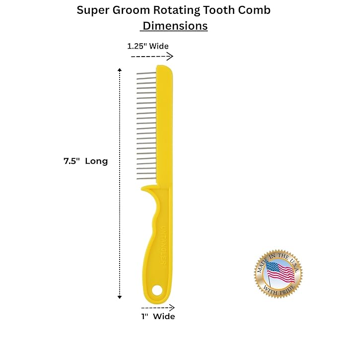 Super-Groom Combs with Smooth Rotating Teeth for Painless Mat Removal (22 Coarse Teeth, Sun Yellow)