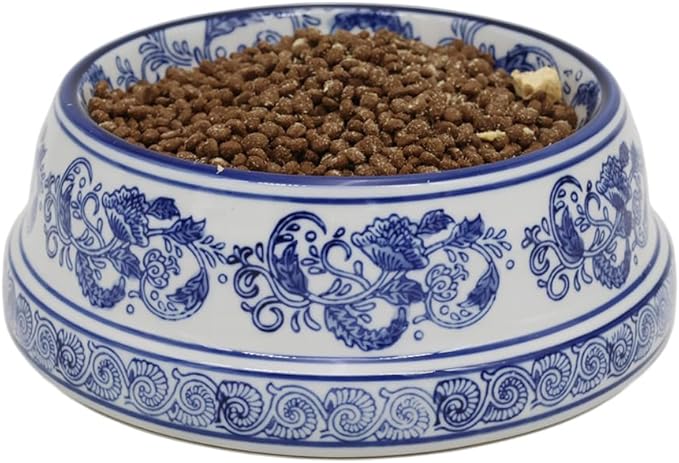 Aimusego Basics Ceramic Non-Skid Pet Dog Water and Food Bowl,Chinoiserie Blue&White Dog Cat Puppy Feeding Bowls Dish,Ideal for Small to Medium Dogs 9inch