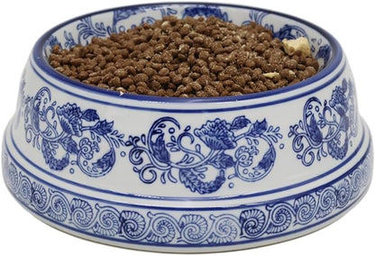 Aimusego Basics Ceramic Non-Skid Pet Dog Water and Food Bowl,Chinoiserie Blue&White Dog Cat Puppy Feeding Bowls Dish,Ideal for Small to Medium Dogs 9inch