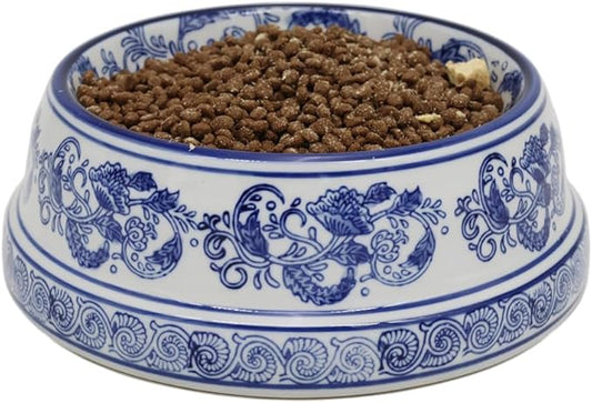 Aimusego Basics Ceramic Non-Skid Pet Dog Water and Food Bowl,Chinoiserie Blue&White Dog Cat Puppy Feeding Bowls Dish,Ideal for Small to Medium Dogs 9inch