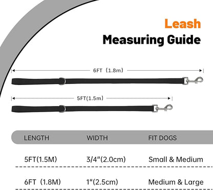 Waterproof Dog Leash, 5/6 FT Durable Odor-Proof Dog Leashes with Strong Metal Hooks Fits Small Medium or Large Dogs (Black, 5FT - 3/4 inch Width)