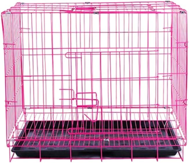 TEHAUX Foldable Dog Cat Cage, Pink, Convenient for Carrying, Durable Iron, Breathable Design