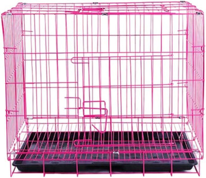 TEHAUX Foldable Dog Cat Cage, Pink, Convenient for Carrying, Durable Iron, Breathable Design