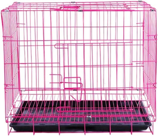 TEHAUX Foldable Dog Cat Cage, Pink, Convenient for Carrying, Durable Iron, Breathable Design