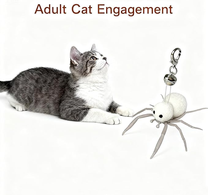 2Pcs Cat Toy Spider Refills – White & Black Heads with Bell/Lobster Claw, Feather Wand Replacement for Kitten Interactive Play