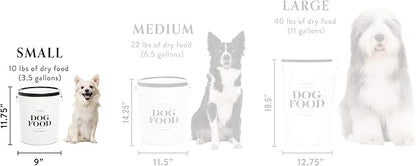Harry Barker Bon Chien Dog Food Storage Canister – Small 3.5 gallons, Airtight Stainless Steel Pet Food Container, Stylish Kitchen Counter Dog Kibble Storage with Easy-Open Lid - White