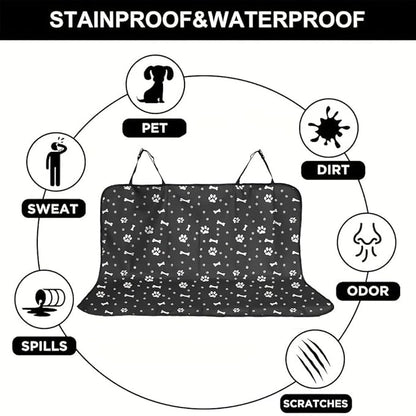 Pet Car Seat Cover, Waterproof Back Seat Protector with Paw Print Design, Black