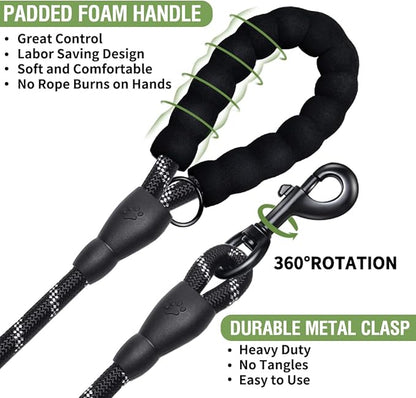 COOYOO 2 Pack Dog Leash 6 FT Heavy Duty - Comfortable Padded Handle - Reflective Dog Leash for Medium Large Dogs with Collapsible Pet Bowl Set 6-Black+Green