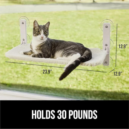GORILLA GRIP Cat Window Perch, Foldable Cat Window Hammock Bed with 6 Large Suction Cups, Cordless Indoor Wall Shelves, Strong Metal Frame Holds 30lbs, Reversible Washable Sherpa Cover, Medium Beige