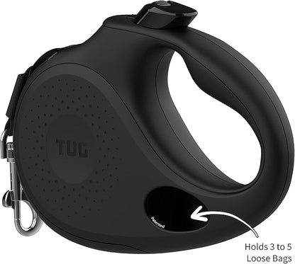 TUG Oval 360° Tangle-Free Retractable Dog Leash | Flashlight Included | Integrated Waste Bag Dispenser Pocket (Large, Black)
