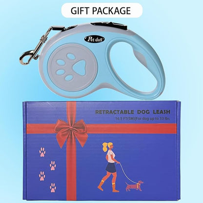 Retractable Dog Leash, VELIGOOD 5M/16FT Extendable Dog Lead with Strong Nylon Tape Tangle-Free One-Handed Brake, Pause, Lock for Small Medium Dogs (Blue)