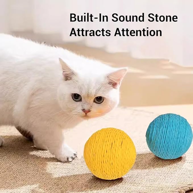 Extra Large 4-Inch Cotton Yarn Fluffy Soft Scratch Cat Ball Toy (Yellow)