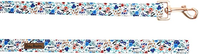 Dog Leash-Cotton Pet Leash Blue Flower Print Boy/Girl Durable Strong Puppy Leashes Heavy Duty Comfortable Padded Leashes for Small Medium Large Dogs