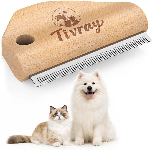 Dog Brush for Shedding, Wood Deshedding Brush for Dogs, 4.3inch by Tivray
