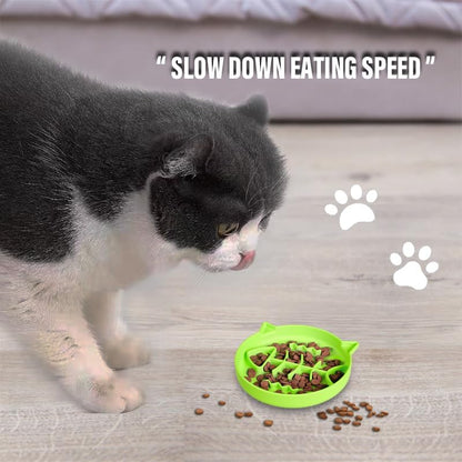 Silicone Cat Slow Feeder Bowl With Suction Cups - Interactive Puzzle Toy to Reduce Overeating in Kitty (Green, 1 Cup) - Image 6