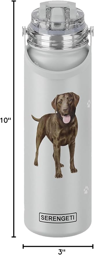E&S Pets SERENGETI 24 Oz Water Bottle Stainless Steel with Spill Proof Lid - Double walled Vacuum Insulated water flask - Realistic 3D Print of your favorite dog (Labrador Chocolate)
