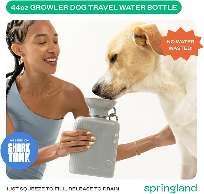 Springer Dog Water Bottle | Portable Travel Water Bottle Dispenser For Dogs - As Seen on Shark Tank | Patented, Leak-Proof Bottles Fill Bowl With Water - Ideal for Walking | BPA-Free 44oz Gray
