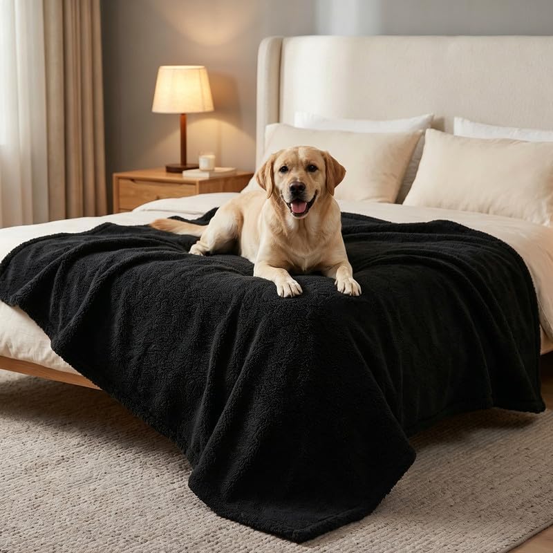 Waterproof Pet Blankets for Medium Dogs Small Cats Black Calming Pets Sherpa Blanket Fluffy Bed Sofa Couch Covers Puppy Leakproof Washable Cover for Warm-Black,M-57x40in - Image 4