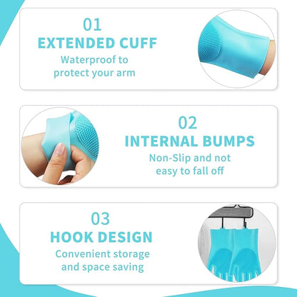 Pet Grooming Gloves - Cat and Dog Glove Brush, High Efficiency Pet Hair Removal Massage Gloves, Silicone Bath Cleaning Gloves (1 Pair)