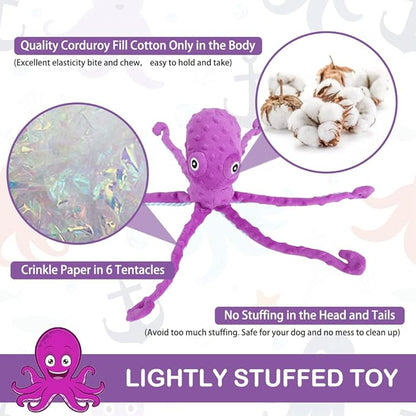 EXPAWLORER Octopus Dog Toy - Best Dog Squeaky Toys Puppy Birthday Gift Soft Stuffed Chew Toy, Crinkle Paper and Built-in Squeaker Durable Interactive Plush Toy for Small Medium Large Dogs, Purple