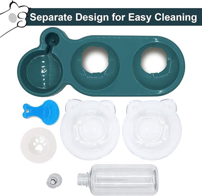 Triple Cat Bowls with Water Dispenser, Pet Water and Food Bowl Set with Non-Slip Mat and Scoop, 15° Tilted Double Dog Cat Bowls, Wet and Dry Food Bowl Set for Cats & Small Dogs (Dark Blue)