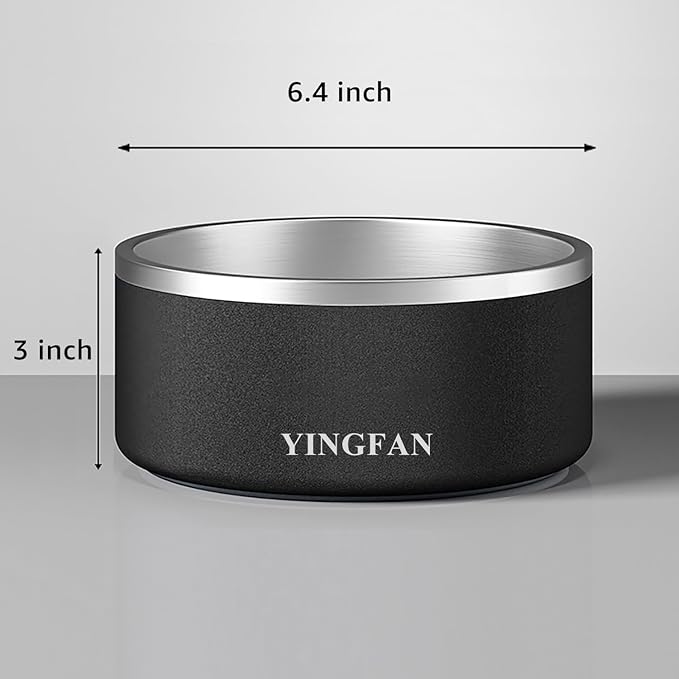 YINGFAN Dog Bowl Durable Non-Slip Stainless Steel Dog Bowl with Rubber Ring Heavy Duty Basic Bowls for Dogs (Black, 32oz)